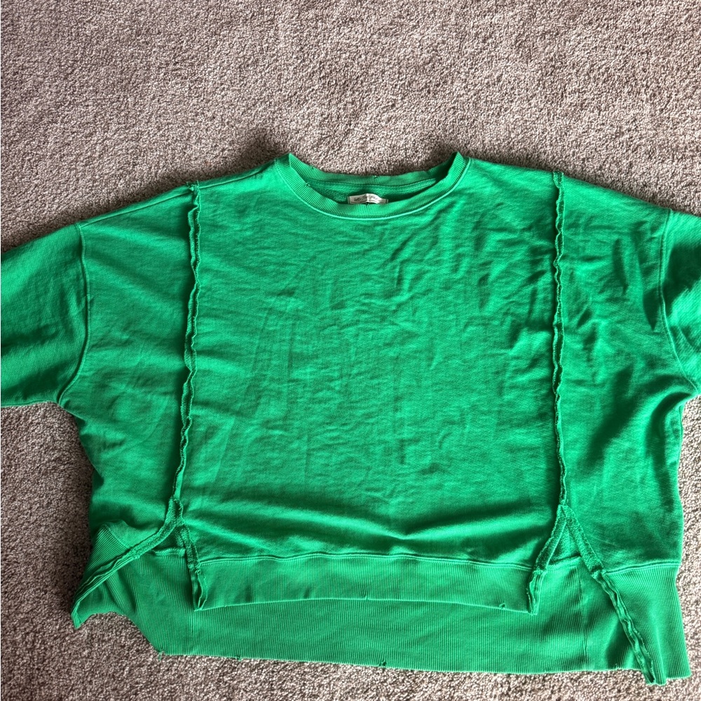 We The Free Bright Green Boxy Short-Sleeve Sweatshirt